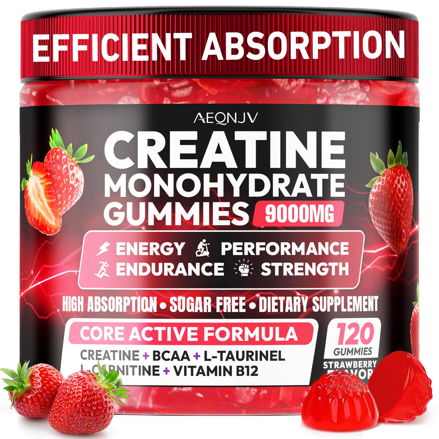 AEQNJV gominolas de creatina monohidrato frente: impulso de energía para entrenos intensos.
