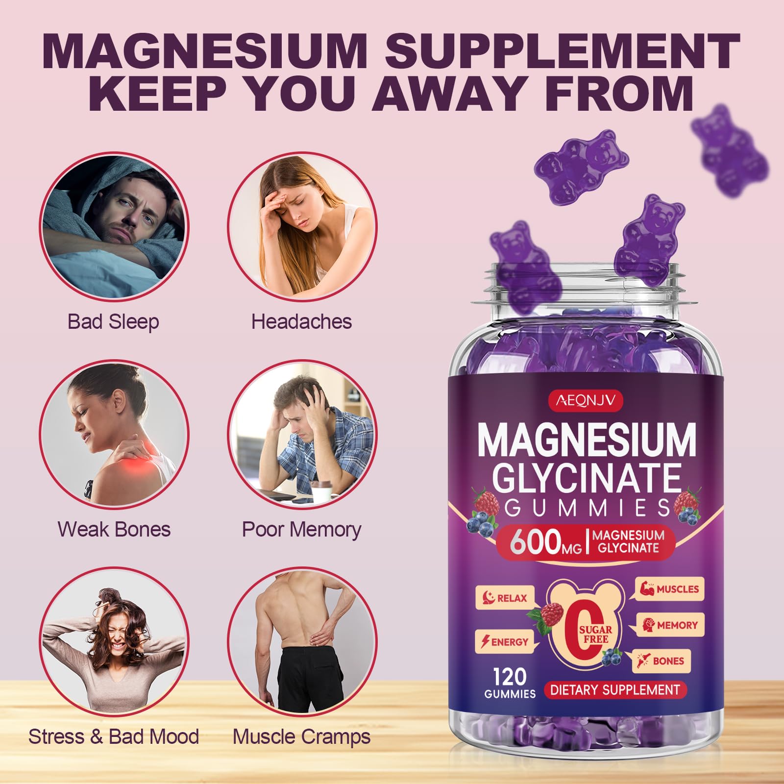 AEQNJV gummies con Vitamina D, B6 y CoQ10 para apoyo nutricional diario.