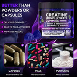 AEQNJV Creatine Gummies monohidratada, envase abierto, dosis rápida entre sesiones.