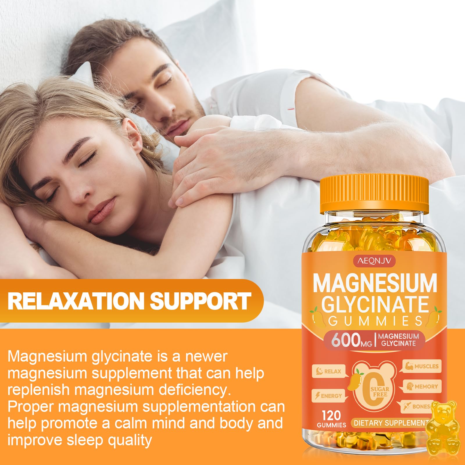 Gomitas AEQNJV Magnesio 600 mg, apoyo diario de magnesio.