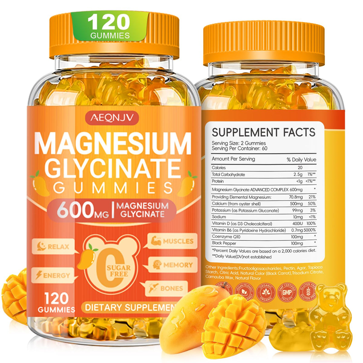 AEQNJV gomitas magnesio glicinato frambuesa: sabor agradable para ingesta diaria