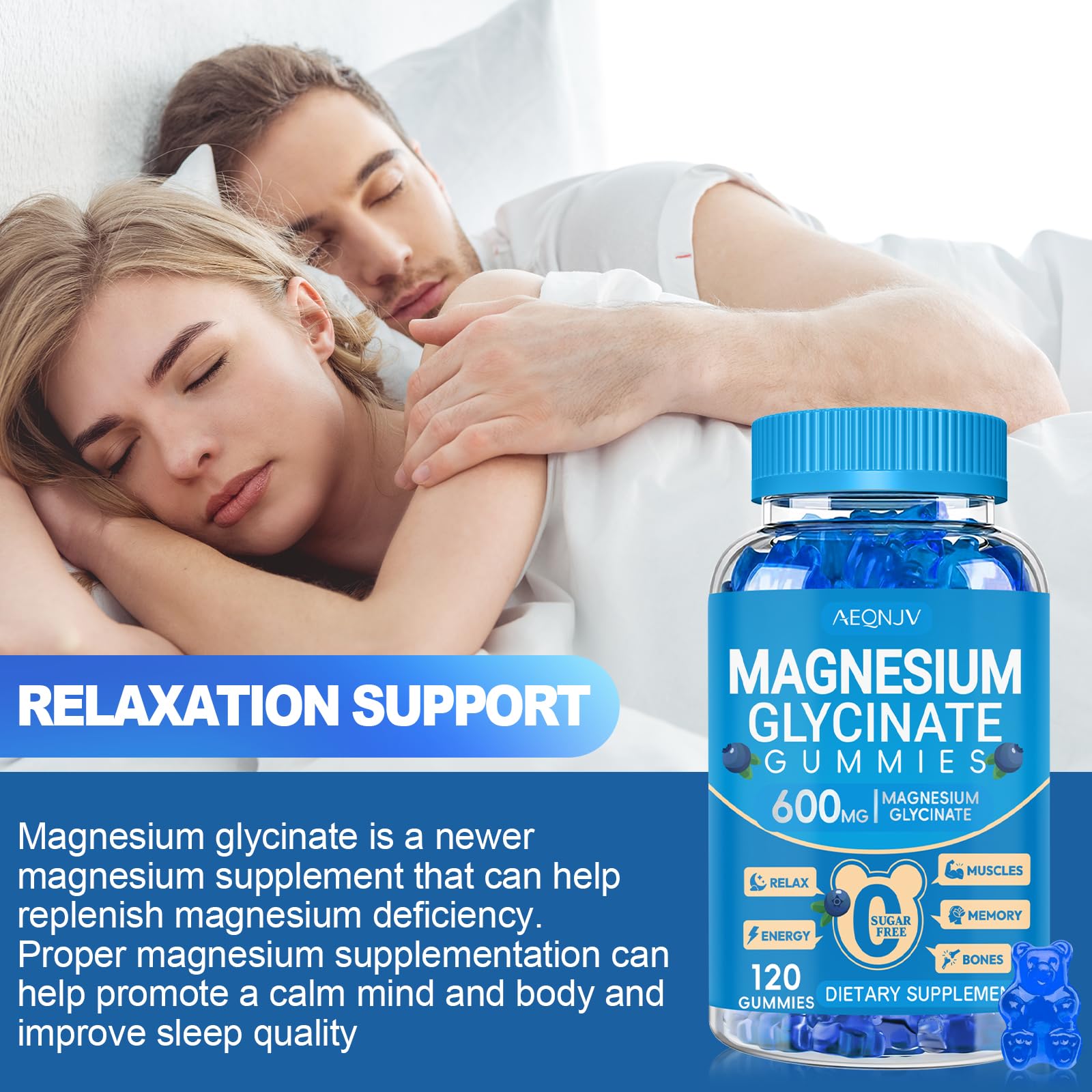 AEQNJV gominolas magnesio glicinato 600 mg, pimienta negra para mejor digestión