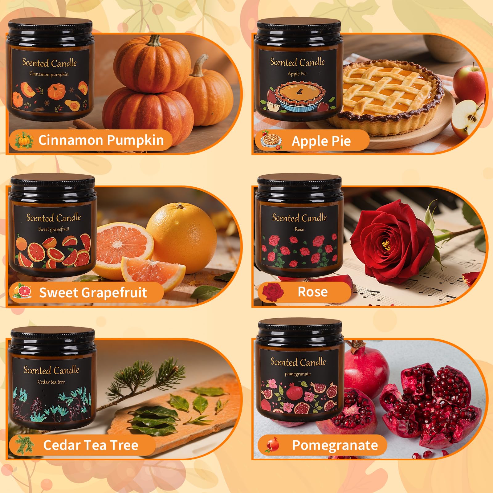Aeraroma Canela Calabaza vela ámbar para aromas acogedores.
