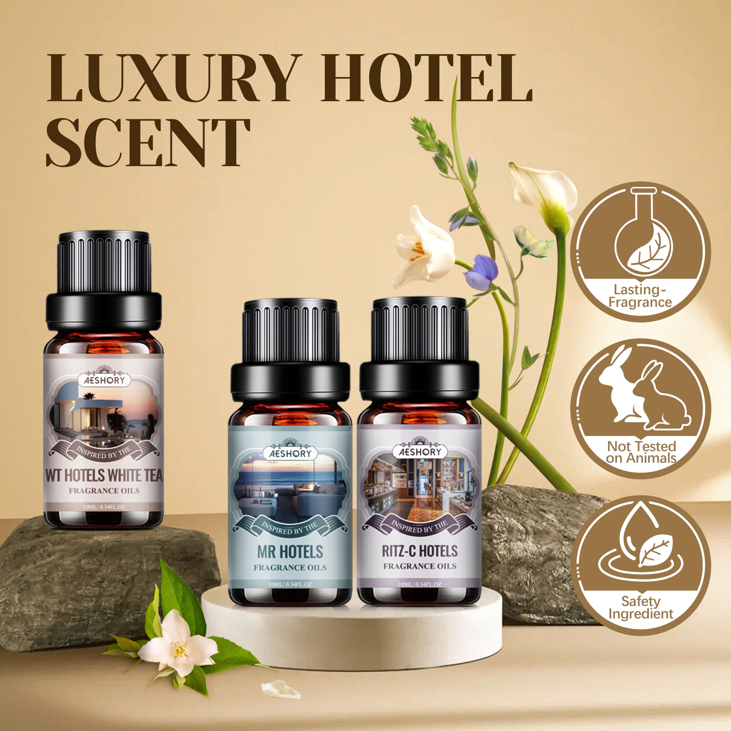 Frascos Aeshory de 10 ml con etiquetas limpias para fragancias duraderas.