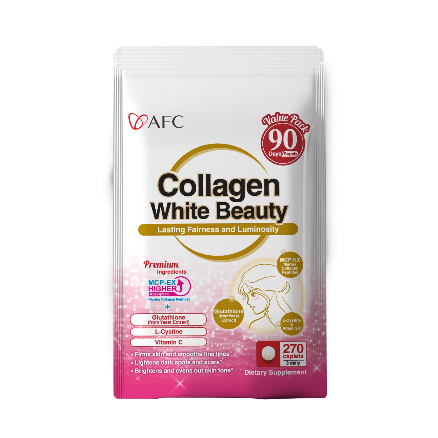 AFC Japan Collagen White Beauty en envase, para apoyar firmeza y luminosidad de la piel.