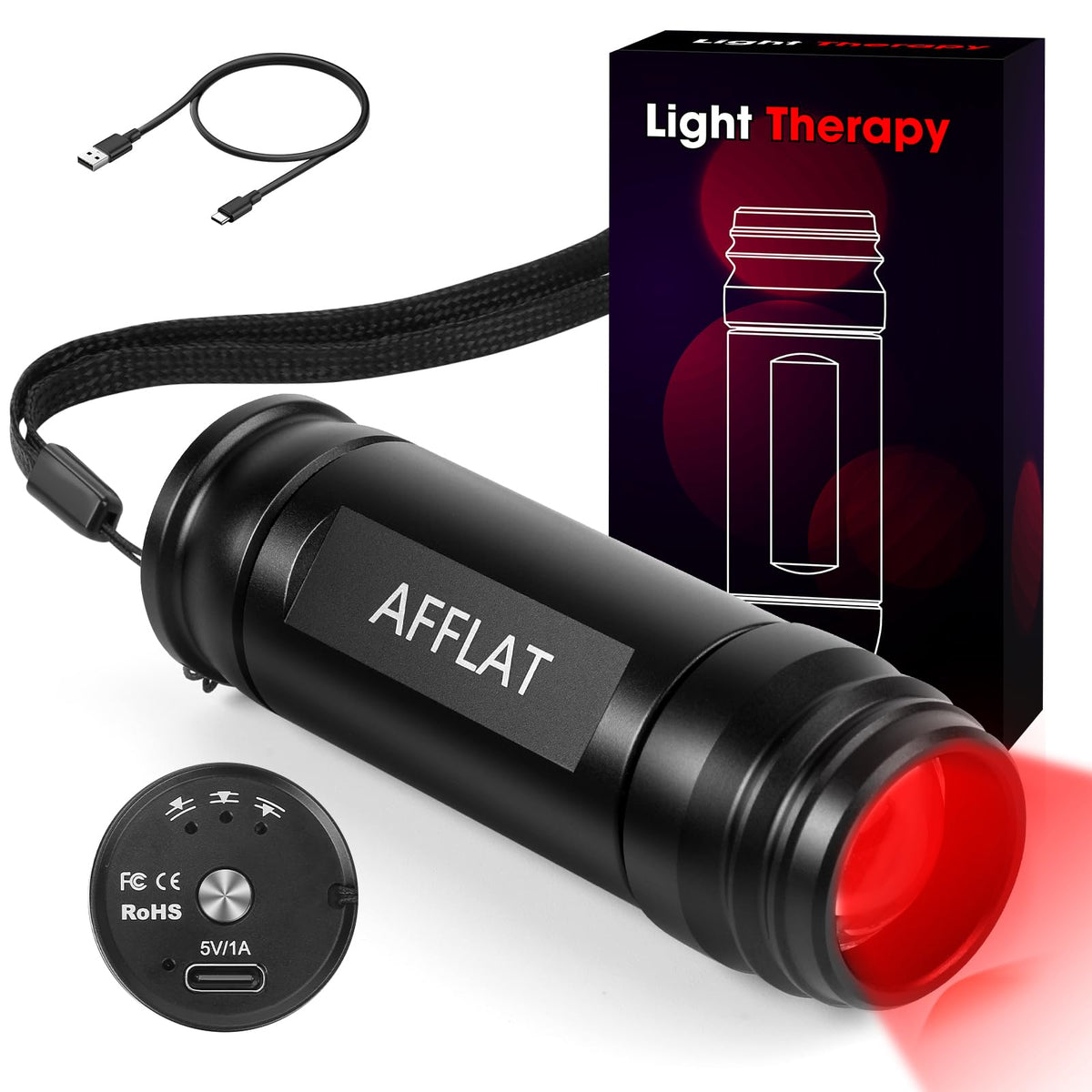 AFFLAT linterna de terapia con luz roja para bienestar diario.