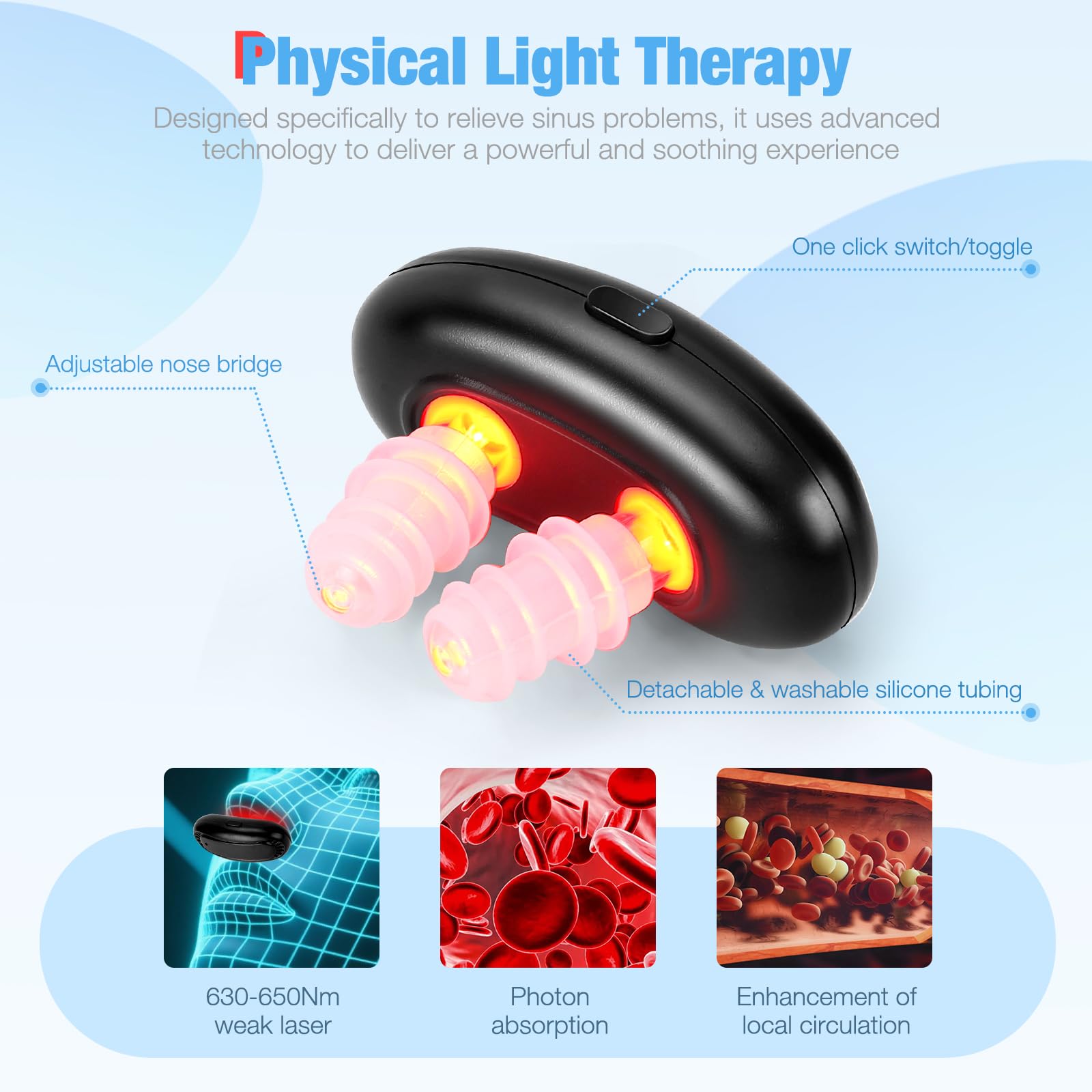 AFFLAT Terapia nasal con modos de luz 630-650 nm, uso sencillo