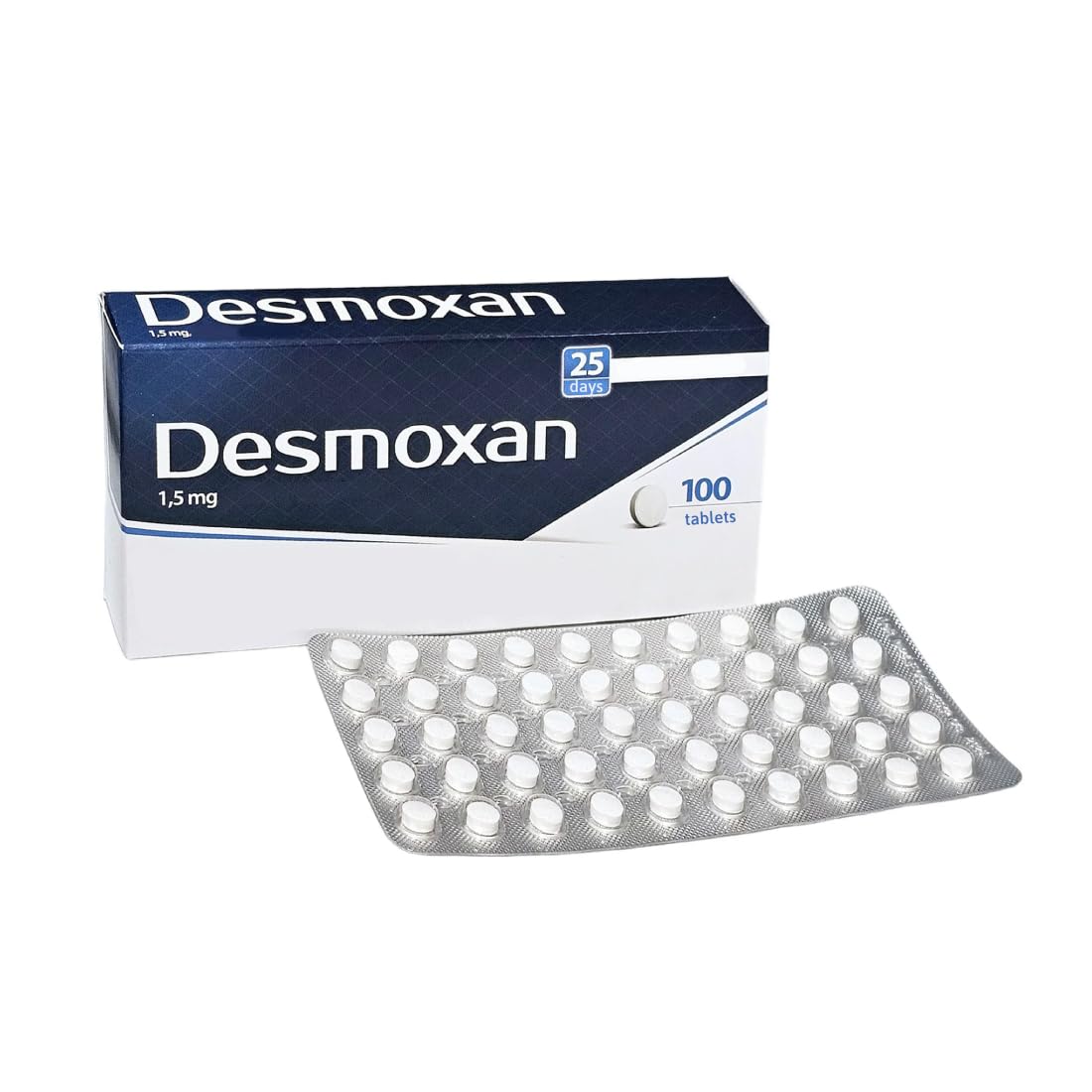 Envase de 100 pastillas Aflofarm Desmoxan para dosis diaria