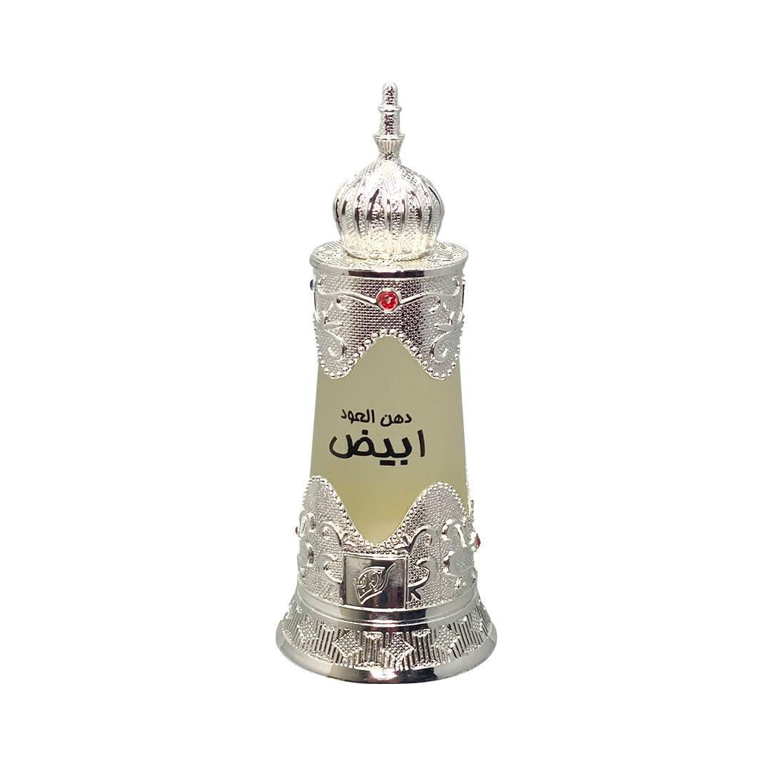 Afnan Dehn Al Oud Abiyad, botella elegante, aroma duradero para ocasiones especiales.