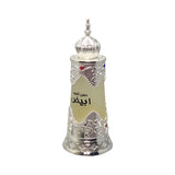 Afnan Dehn Al Oud Abiyad, envase compacto, ideal para llevar en viajes.