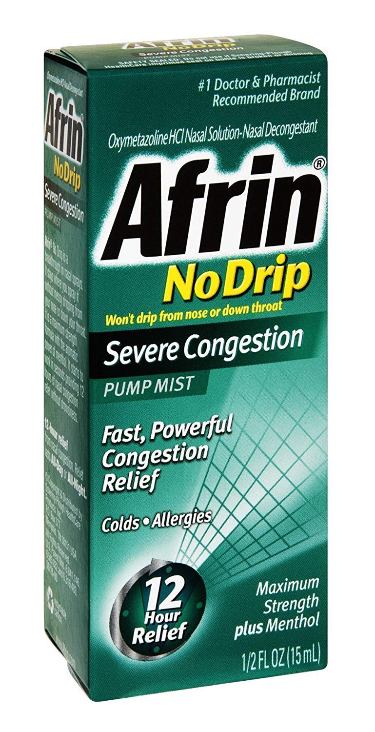 Afrin sin goteo Descongestionante nasal en atomizador con mentol para alivio rápido