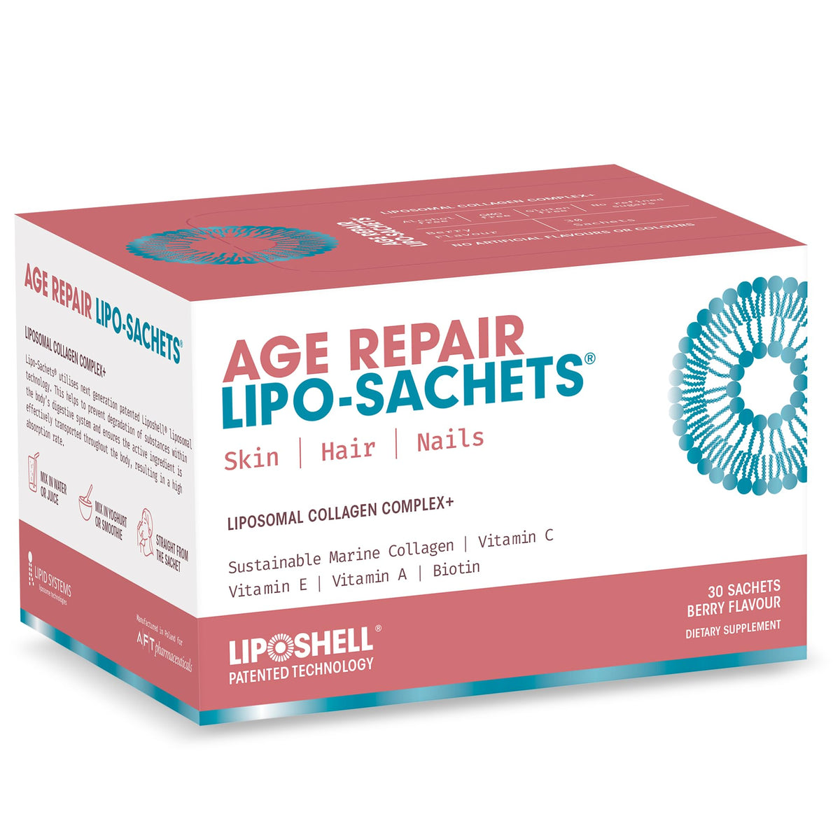AFT Pharmaceuticals Age Repair sachets empaque para uso diario.