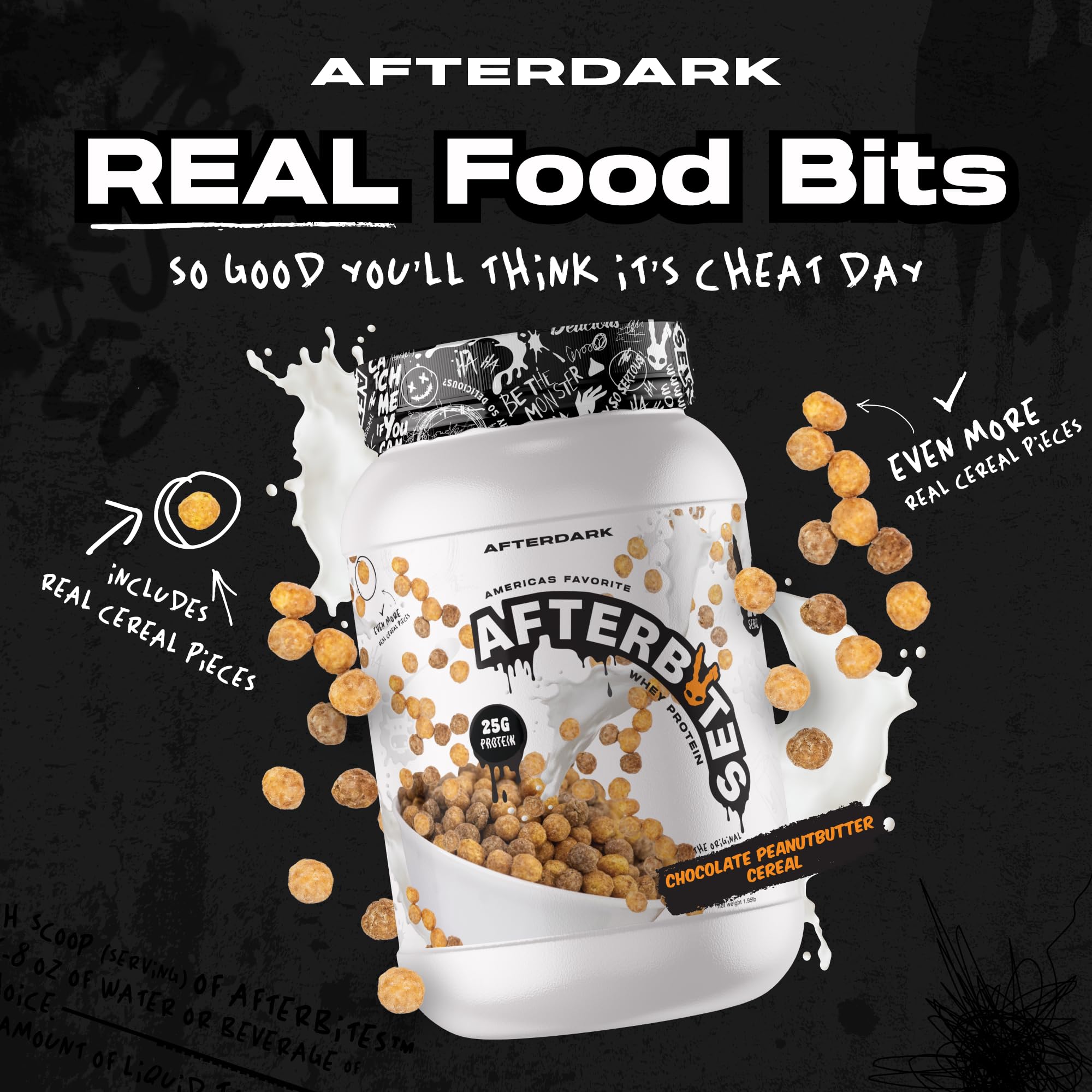 AfterDARK AfterBites proteína de suero 25 g por porción para apoyo diario.