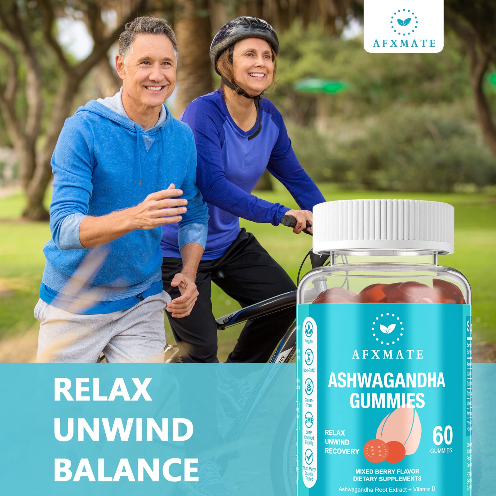 AFXMATE Ashwagandha Gomitas: color natural y sabor frambuesa para disfrutar sin artificios.