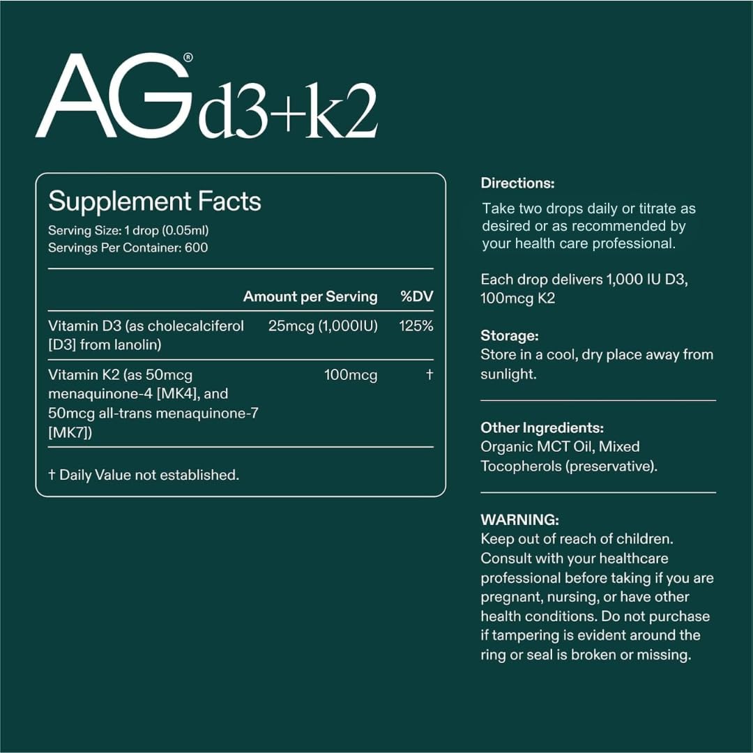 AG1 D3+K2 aceite-base favorece absorción rápida de nutrientes