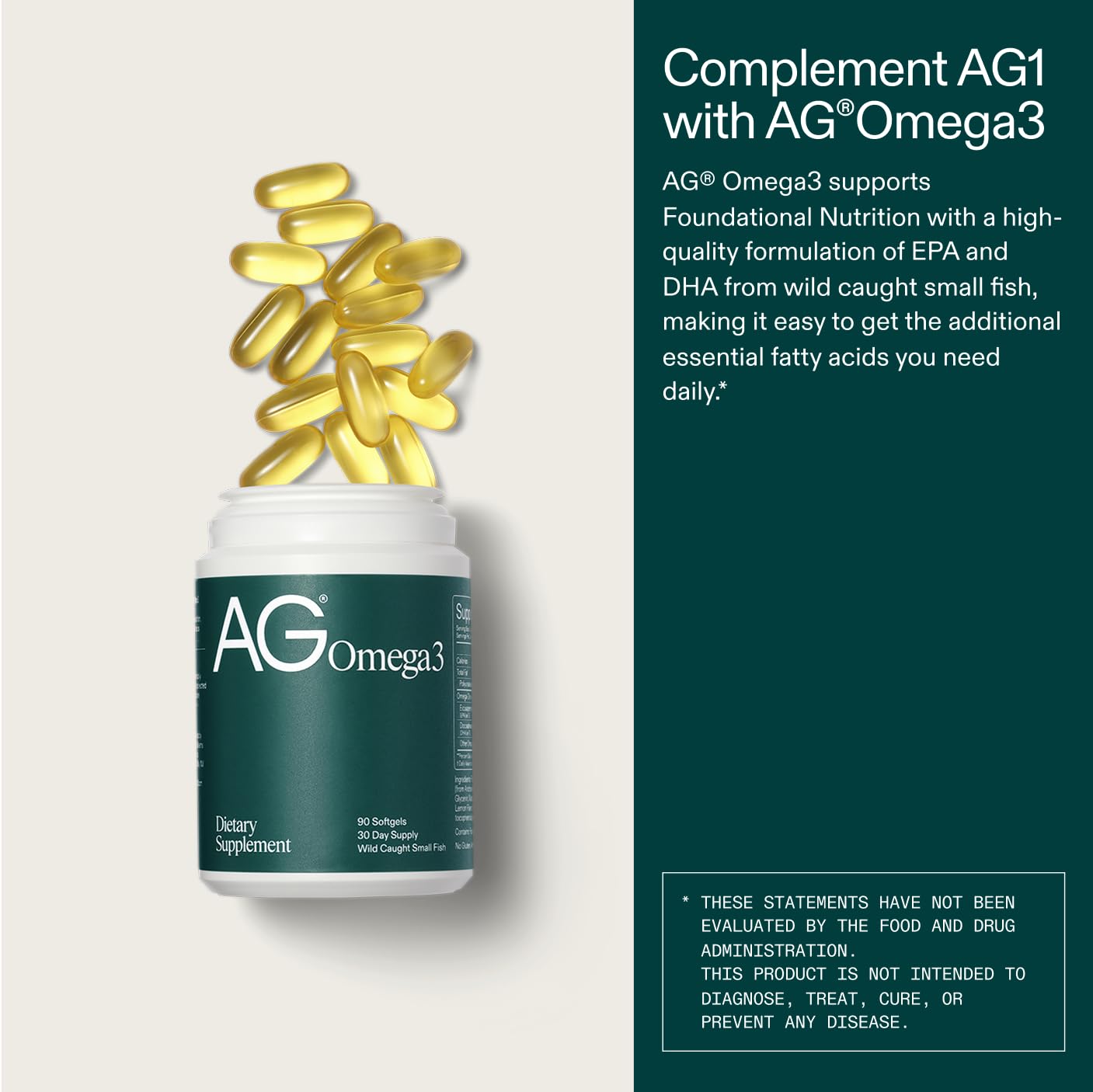 Detalle de ingredientes y origen de AG1 Omega3
