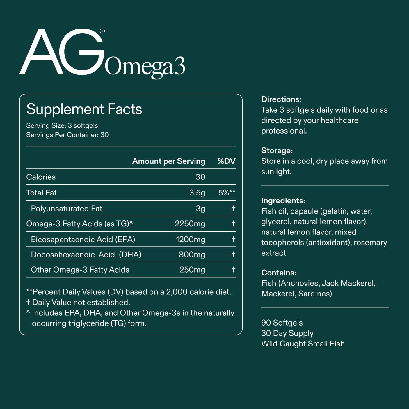 Etiqueta de AG1 Omega3 muestra pureza y origen