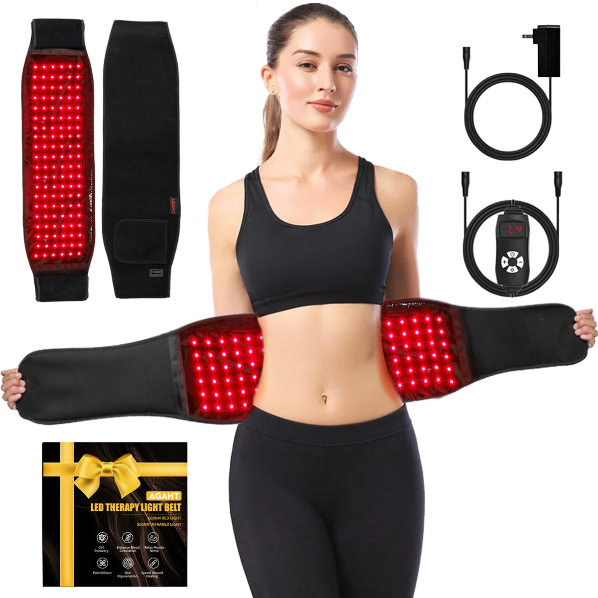 AGAHT cinturón de luz roja, frontal: cobertura amplia para cuello y torso.