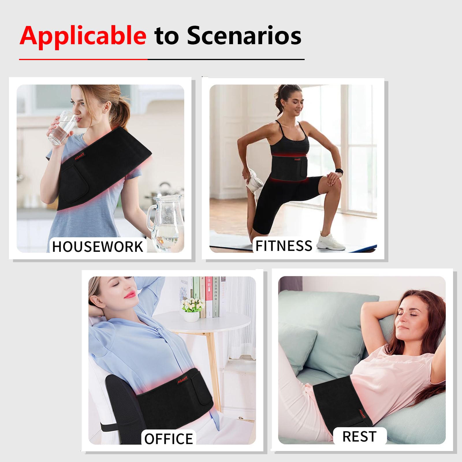 AGAHT cinturón de luz roja, diseño flexible para adaptarse a distintos contornos corporales.