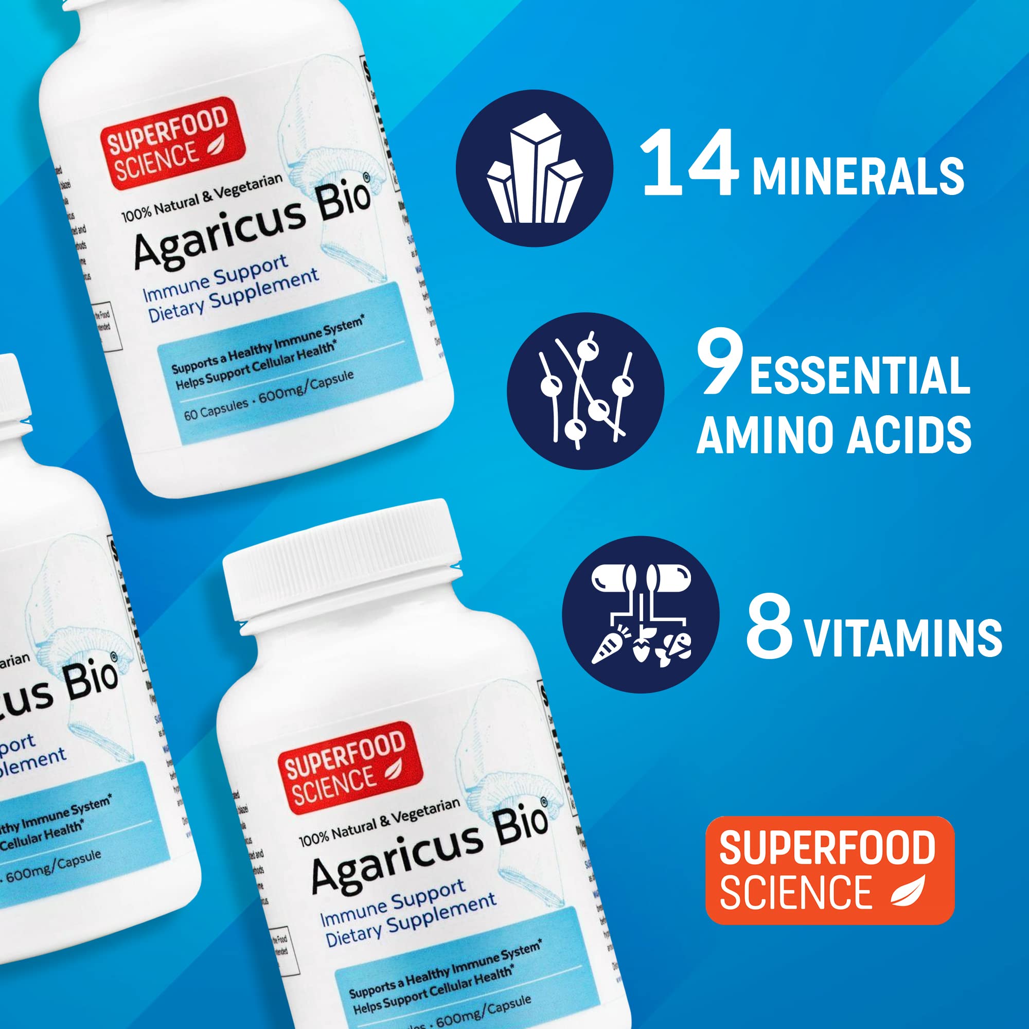 Cápsulas Agaricus Bio 600 mg en mano para uso diario