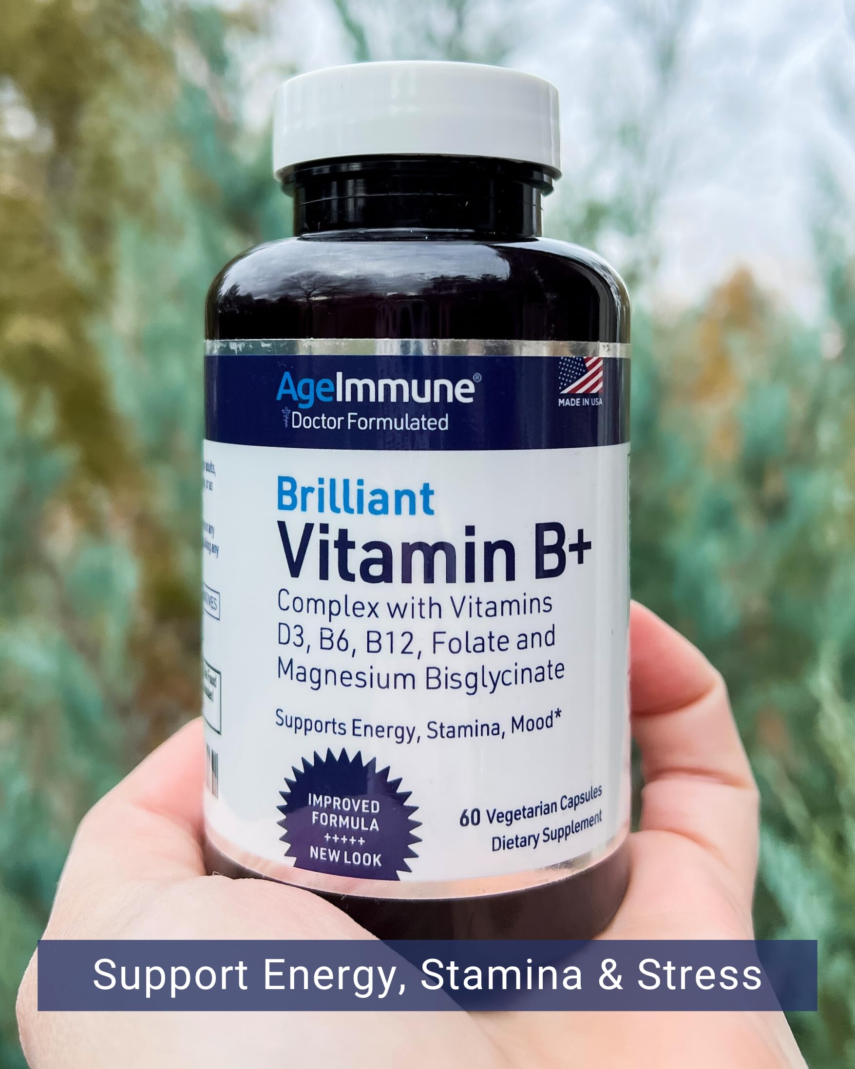 Detalle de composición AgeImmune Complejo B, beneficios para usuarios atentos.
