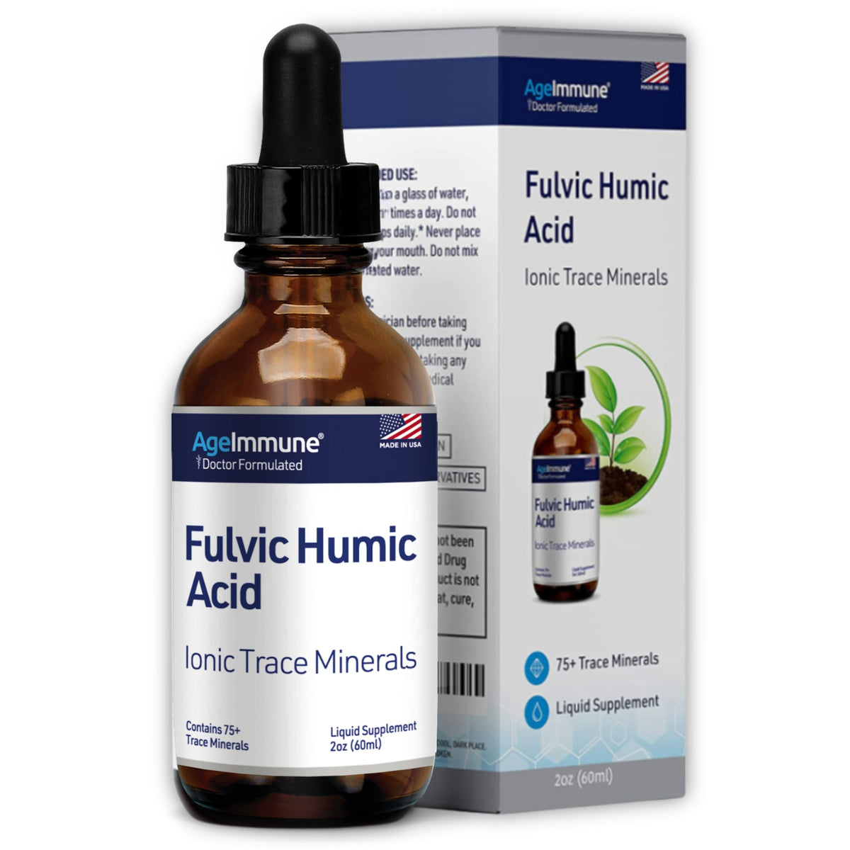 AgeImmune gotas fulvico-humico en botella, minerales bioaccesibles para tu día.