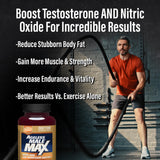 Ageless Male Max botella 3pack trasera, información clara de dosis y uso.