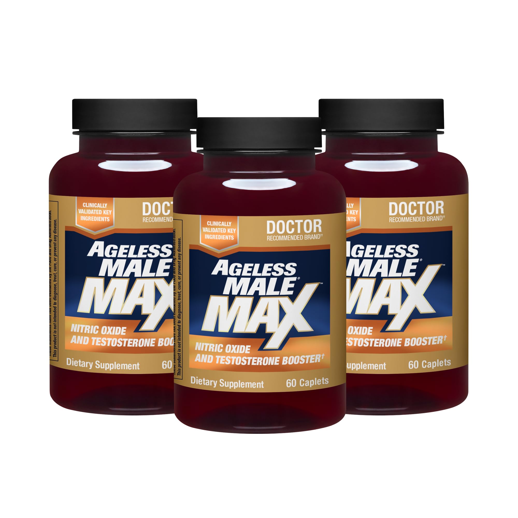 Ageless Male Max comprimidos frente, posible apoyo a la vitalidad diaria.