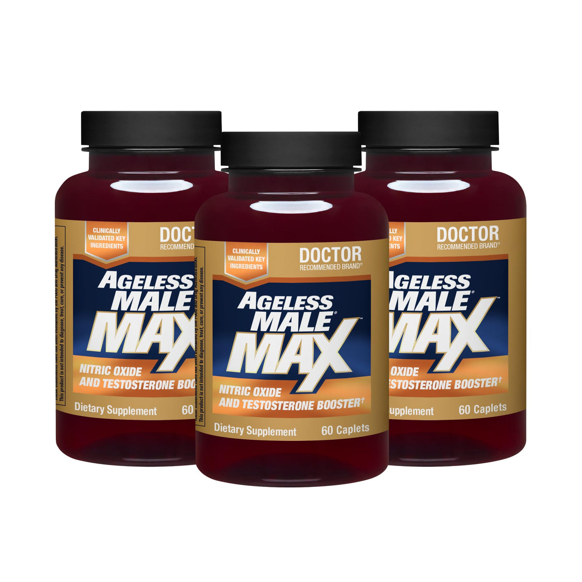 Ageless Male Max comprimidos frente, posible apoyo a la vitalidad diaria.