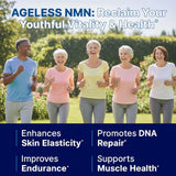 Cápsulas Ageless NMN 500 mg sobre fondo blanco para fotografías claras.