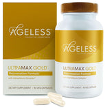 AGELESS UltraMAX Gold envase frontal de cápsulas para envejecimiento saludable