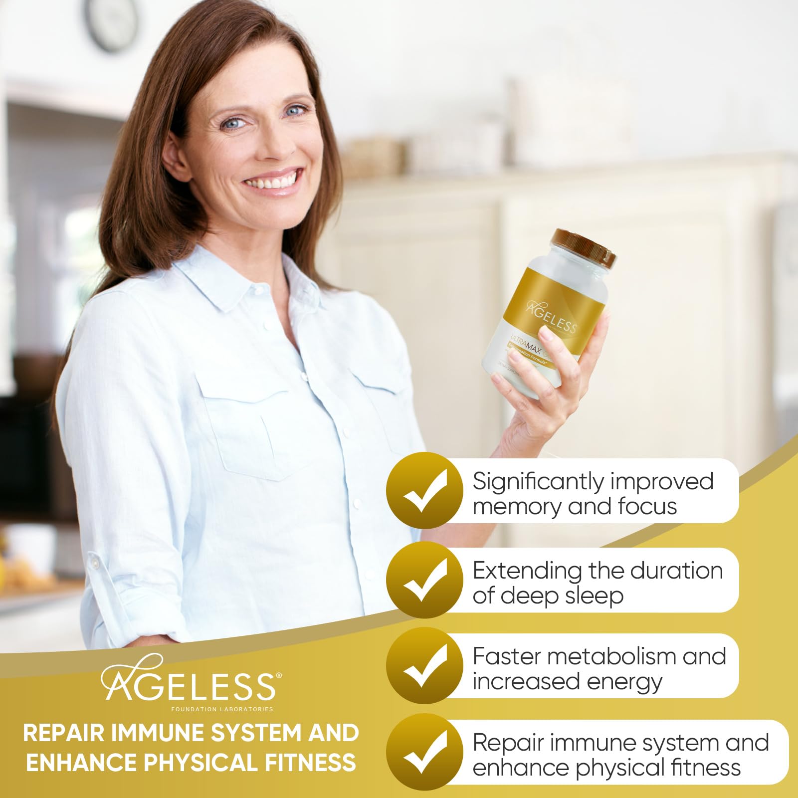 AGELESS UltraMAX Gold cápsulas con textura suave para la rutina diaria
