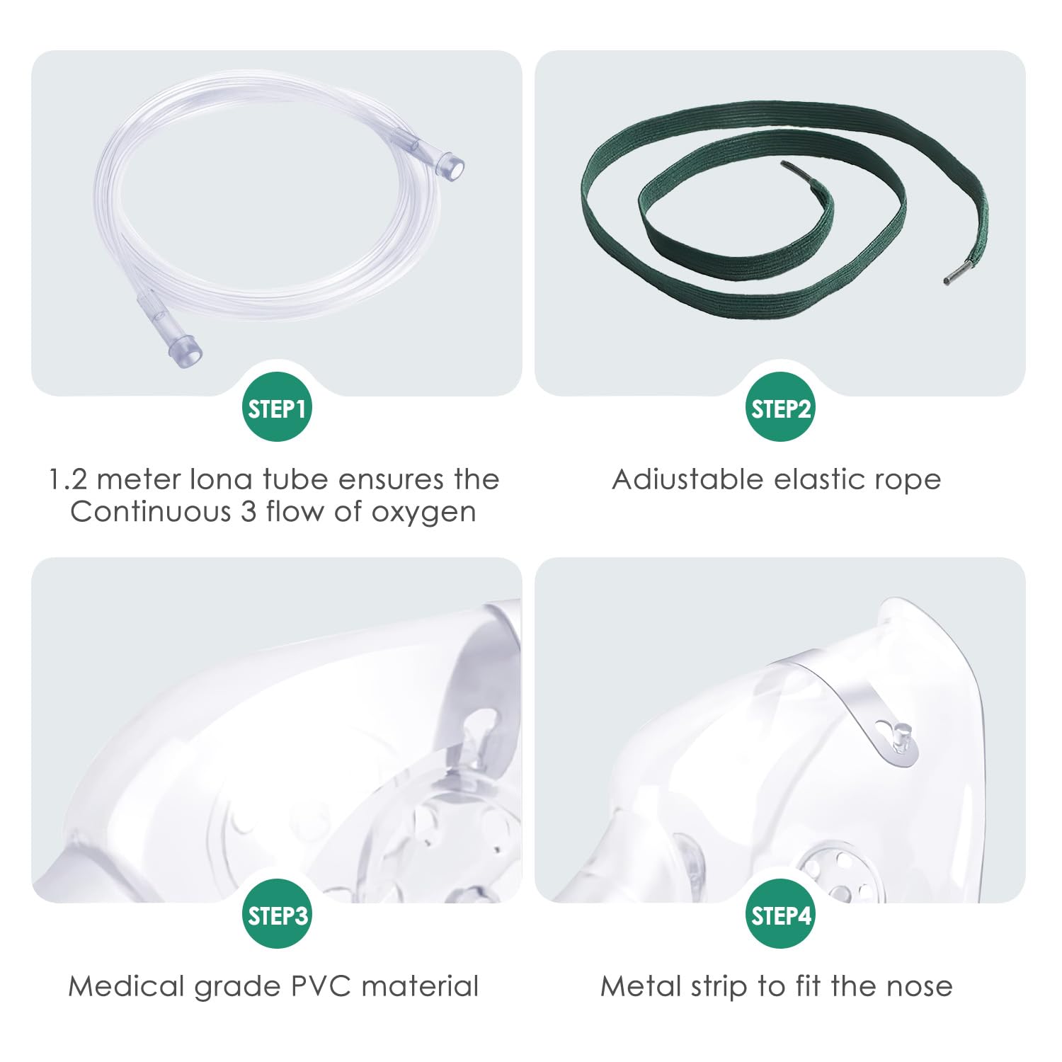 Agooteam máscara de oxígeno, material PVC médico, libre de DEHP y látex.
