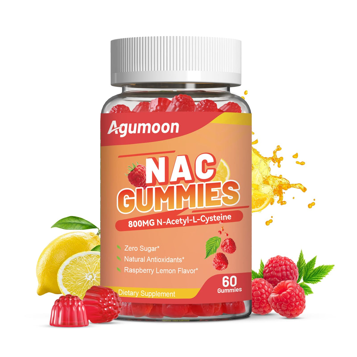 Gomitas Agumoon NAC en botella, apoyo antioxidante diario sin azúcar.