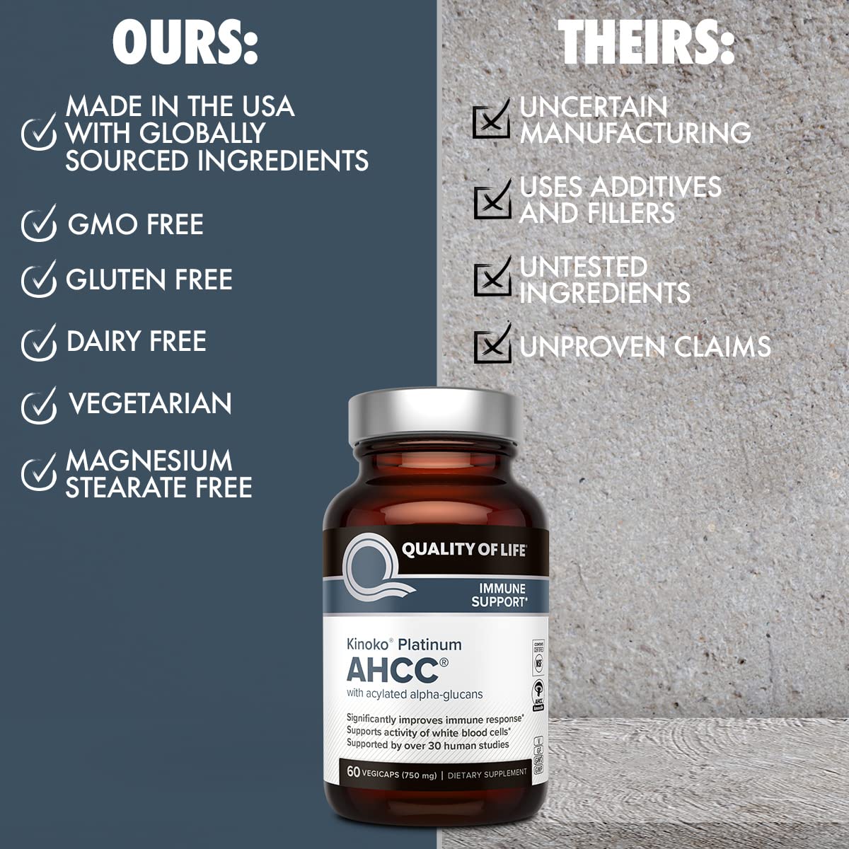 Quality of Life AHCC Kinoko Platinum, lista de ingredientes naturales y vegetarianos