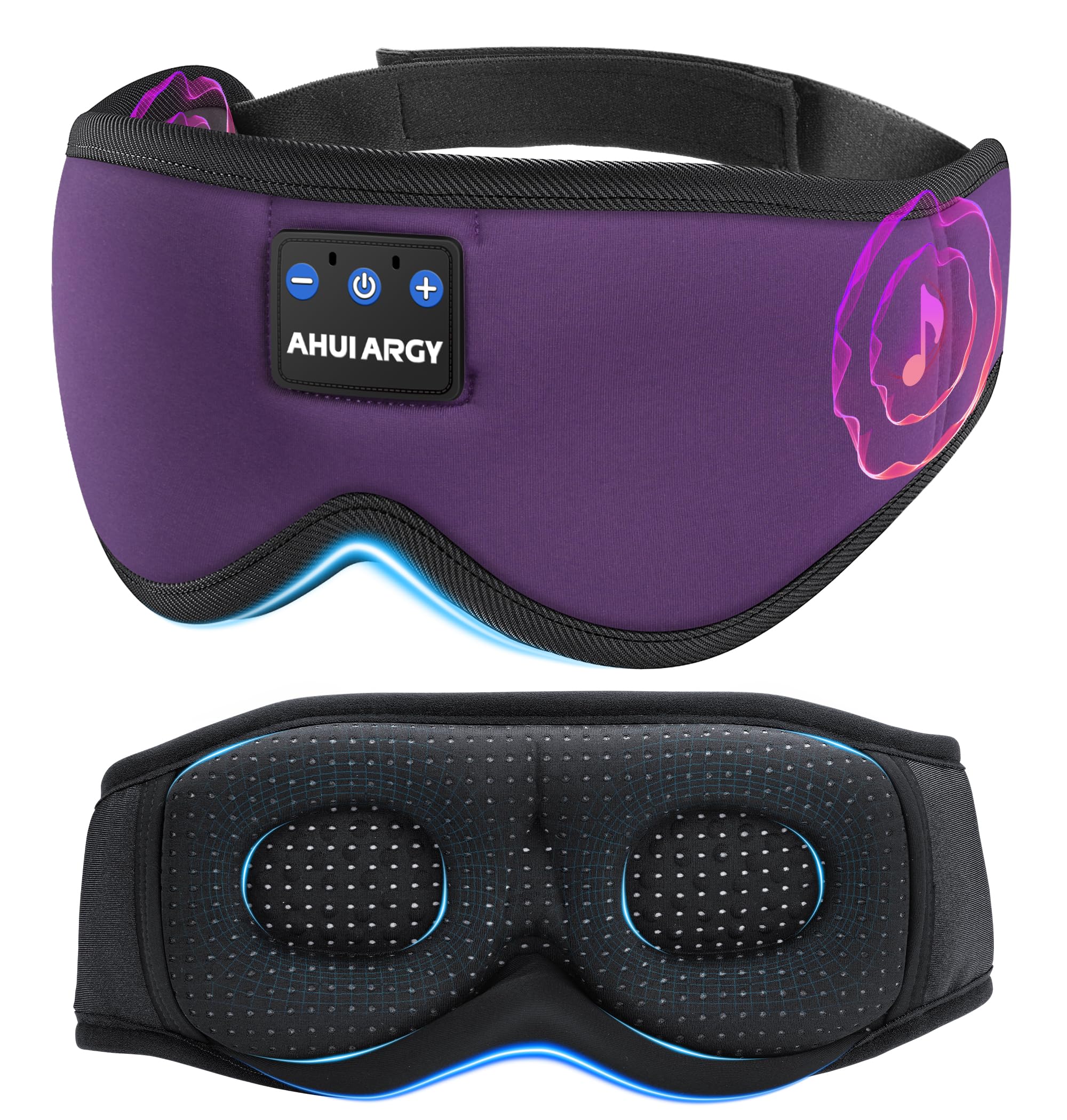 AHUIARGY antifaz sueño seda fría con auriculares para escuchar música sin distracciones.
