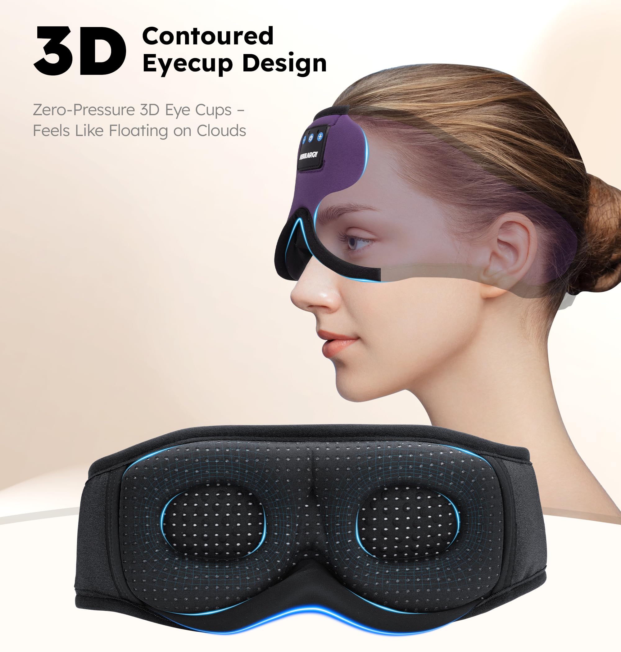 AHUIARGY antifaz Bluetooth 5.4 mantiene conexión estable y audio claro.