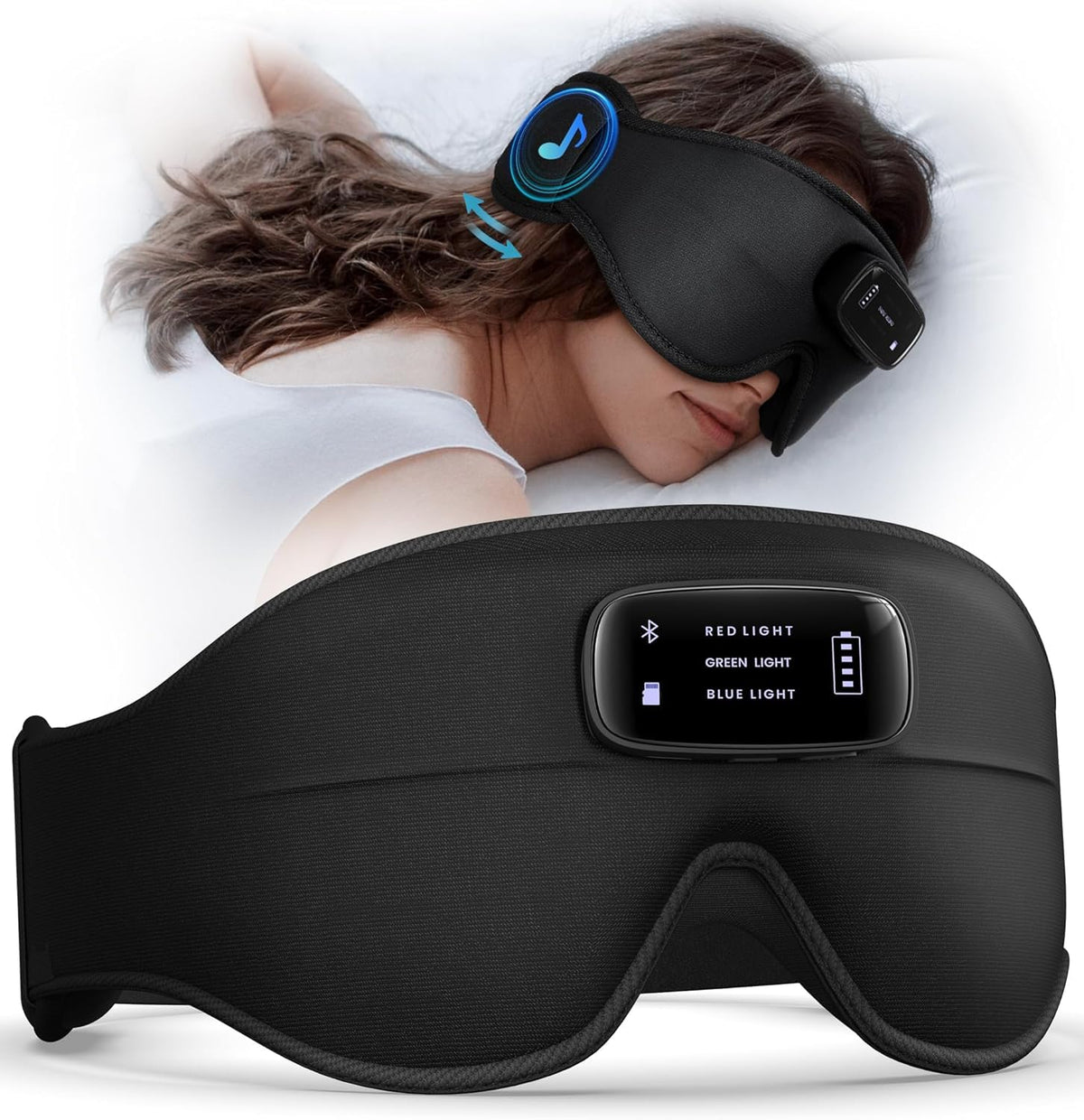 AHUIARGY máscara dormir auriculares Bluetooth para descanso cómodo y bloqueo de luz