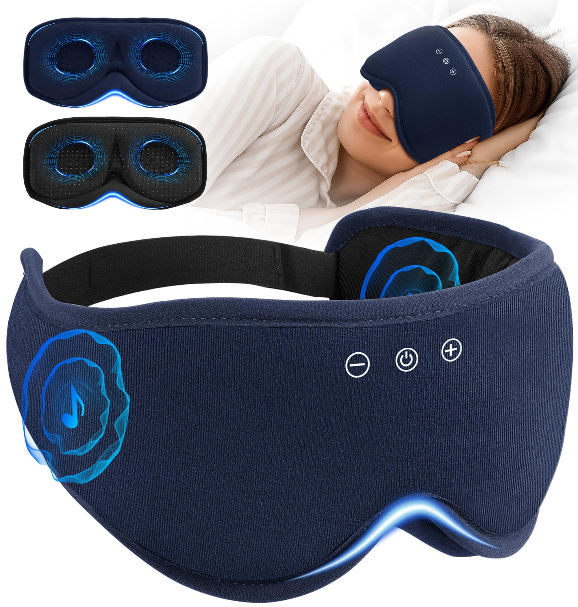 AHUIARGY máscara de sueño con Bluetooth para descanso cómodo y ligero