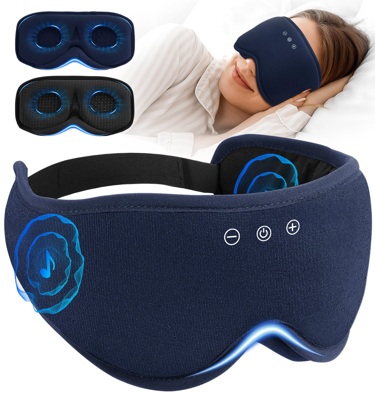 AHUIARGY máscara de sueño con Bluetooth para descanso cómodo y ligero
