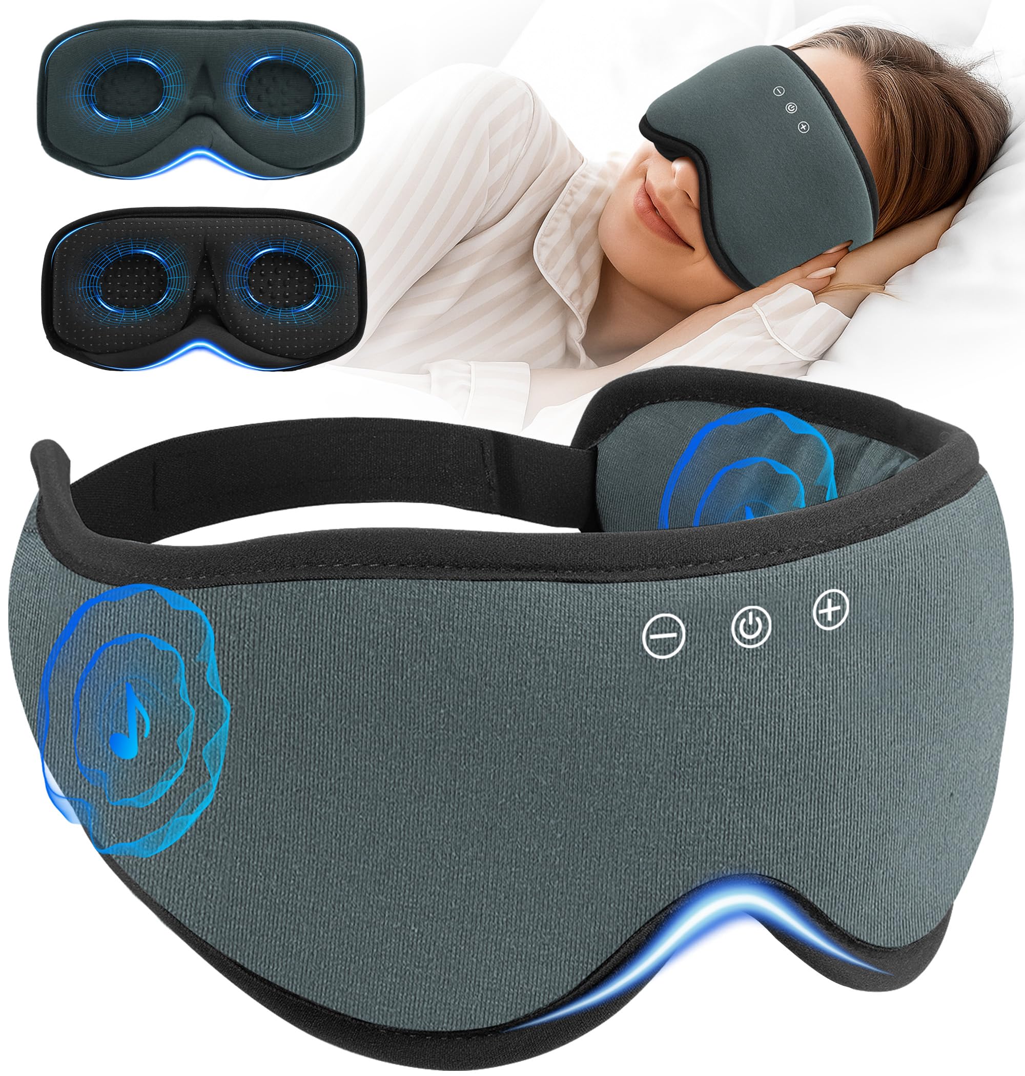 AHUIARGY mascarilla de sueño con bloqueo de luz y Bluetooth para dormir mejor