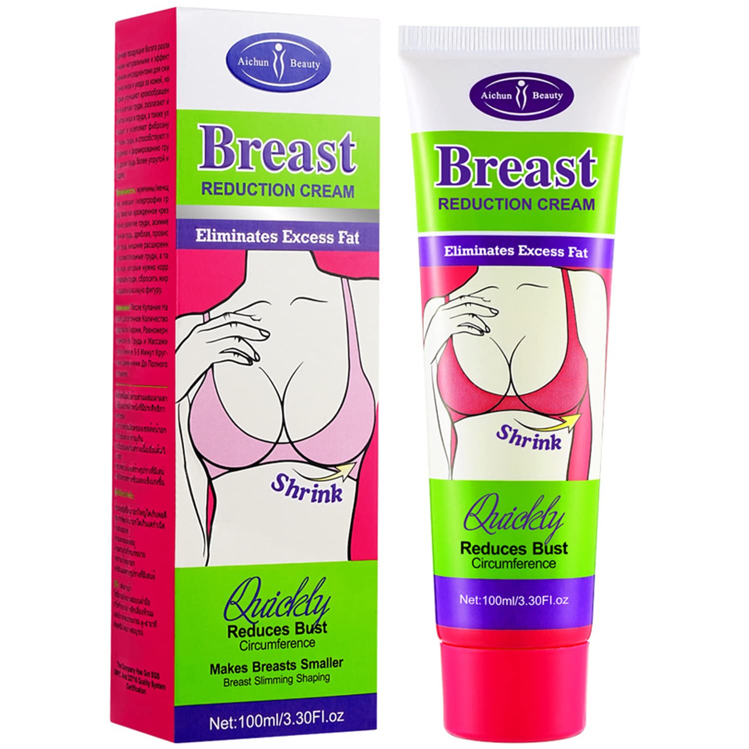 AICHUN BEAUTY crema reductora de busto, botella visible para modelar la figura.