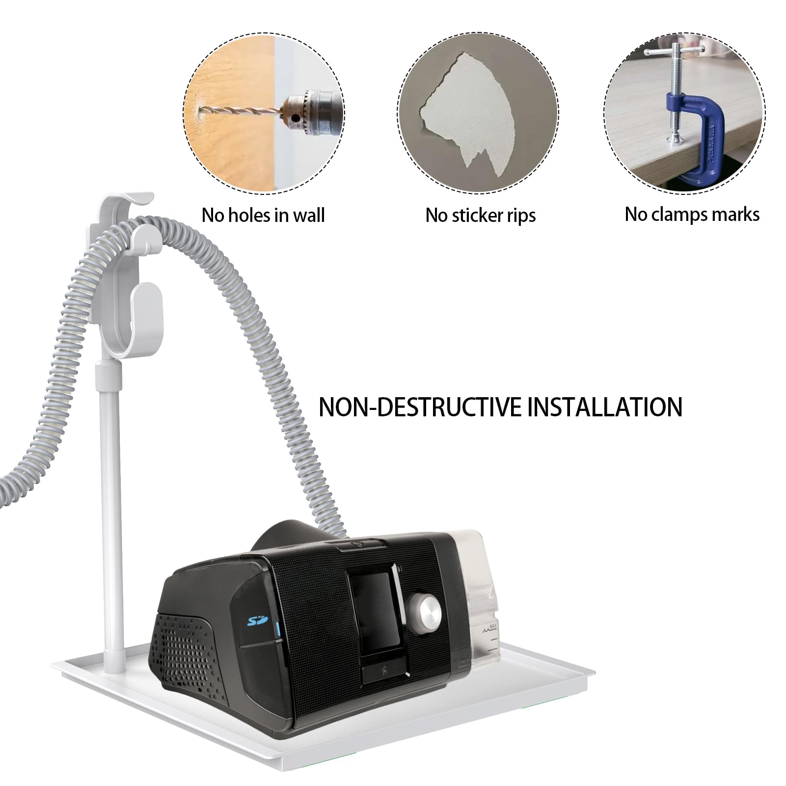 Aifeedi CPAP Protector Mat, gancho telescópico para manguera, reduce tensión en cuello y cabeza.