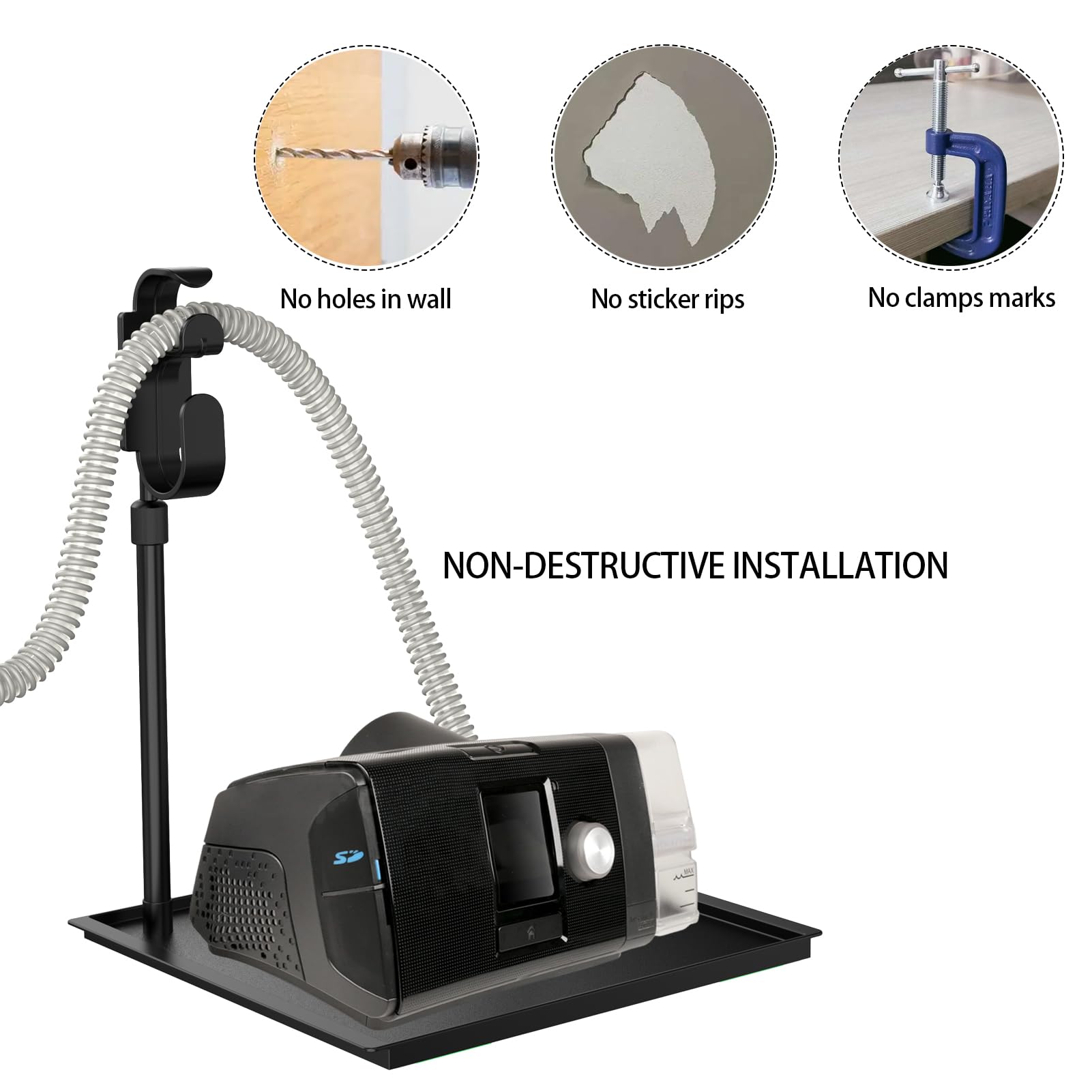 El gancho para máscara CPAP facilita colocar la máscara sin enredos.