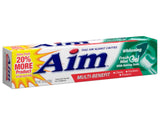 Paquete de seis pastas dentales AIM con menta.