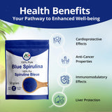 Aimgrow Spirulina Azul cafe con leche, tono azul en la bebida.