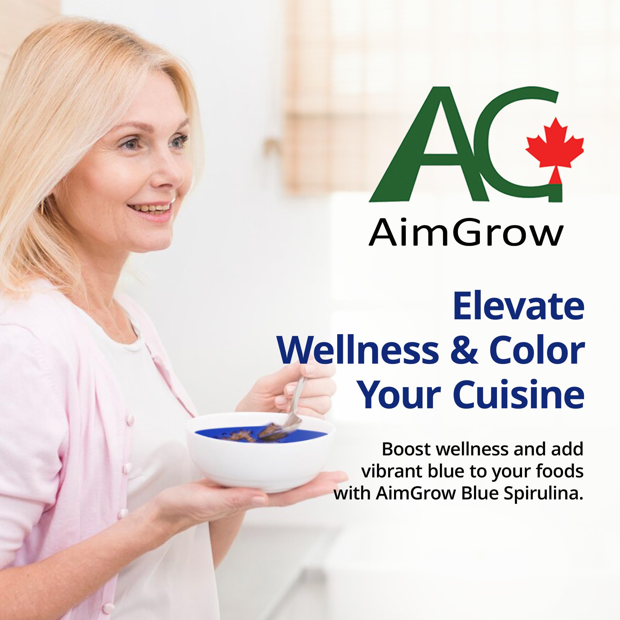 Aimgrow Spirulina Azul detalle, polvo puro y color intenso.