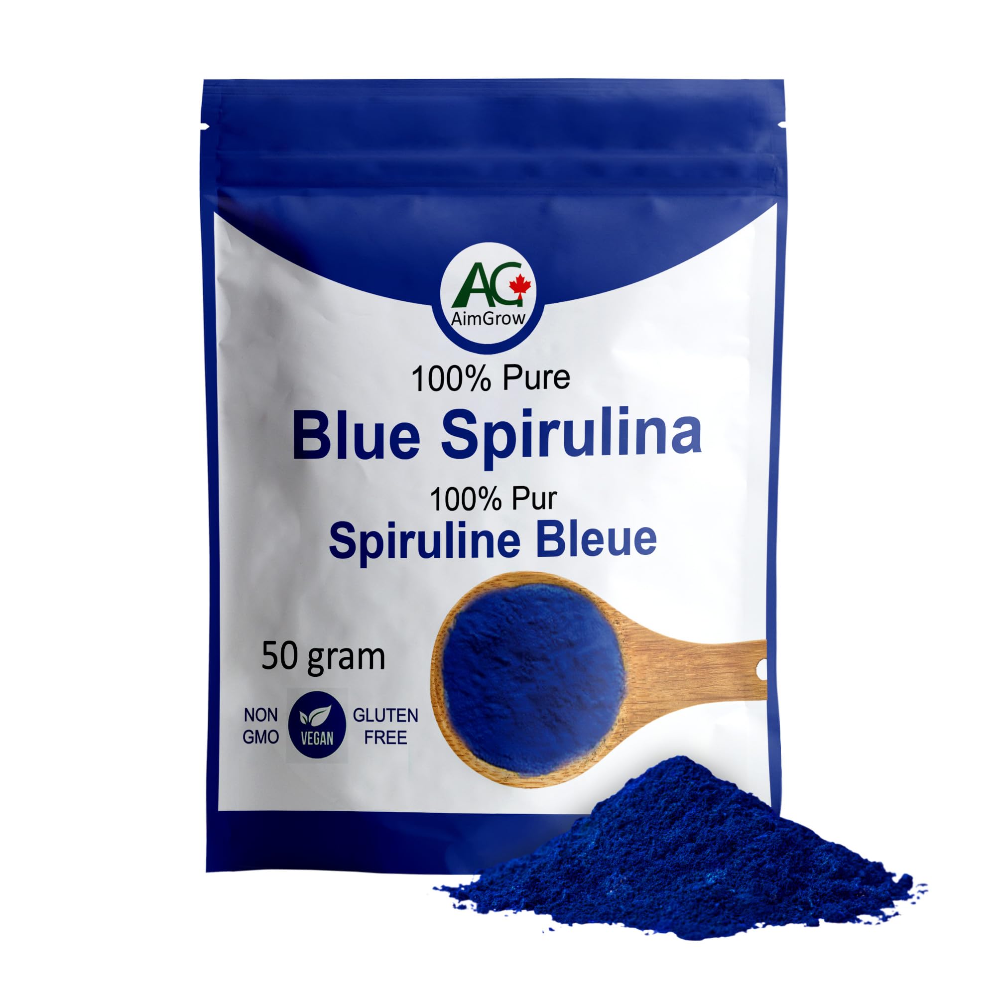 Aimgrow Spirulina Azul polvo, color azul para batidos nutritivos.