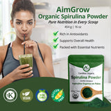 Aimgrow Spirulina Orgánica, bebida nutritiva para energía diaria.