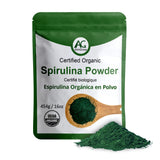 Aimgrow Spirulina Orgánica, polvo en frasco, proteína vegetal para tu día a día.